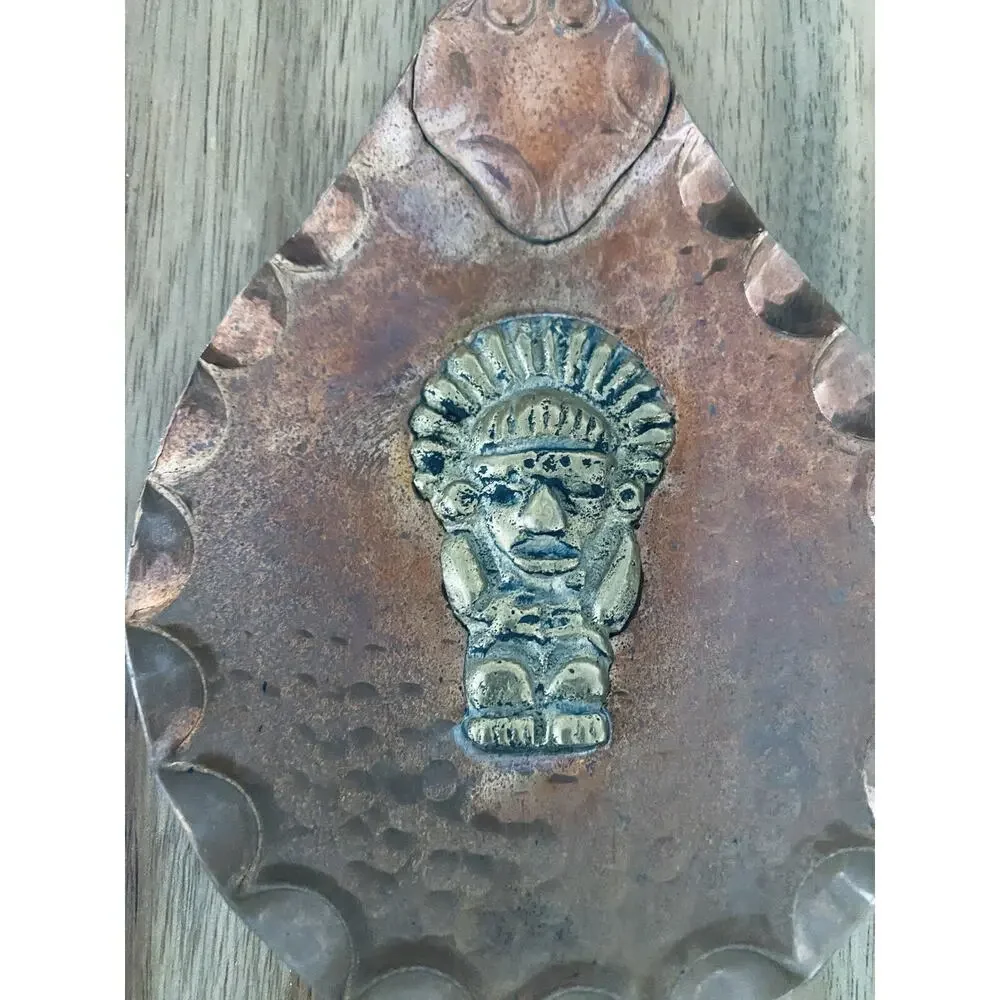 Large 13” Aztec Mayan Copper Plate Spoon Antique Vintage Big